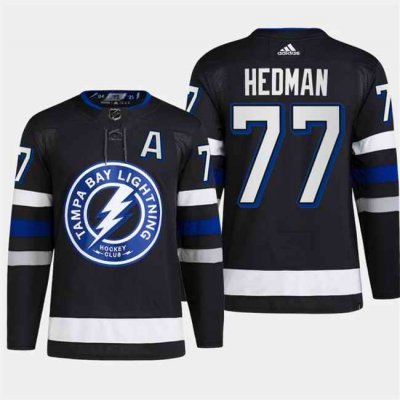 Men's Tampa Bay Lightning #77 Victor Hedman Black Alternate Premier Breakaway Stitched Jersey