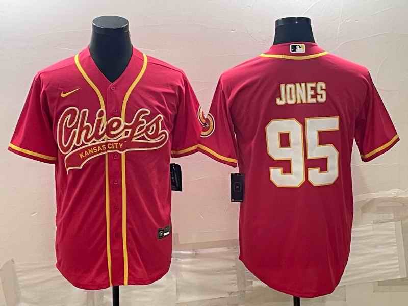 Men's Kansas City Chiefs #95 Chris Jones Red With Patch Cool Base Stitched Baseball Jersey