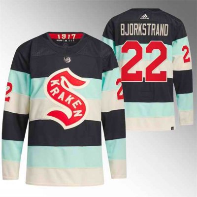 Men's Seattle Kraken #22 Oliver Bjorkstrand 2024 Deep Sea Blue Winter Classic Stitched Jersey