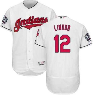 Indians #12 Francisco Lindor White Flexbase Authentic Collection 2016 World Series Bound Stitched MLB Jersey