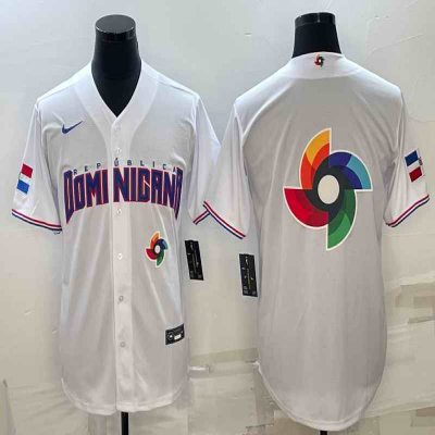 Men's Dominican Republic Baseball 2023 White World Baseball Big Logo Classic Stitched Jersey