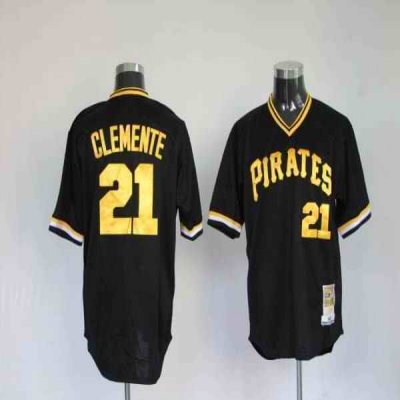 Mitchell and Ness Pirates #21 Roberto Clemente Stitched Black Throwback MLB Jersey