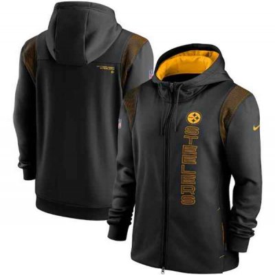 Men's Pittsburgh Steelers 2021 Black Sideline Team Performance Full-Zip Hoodie