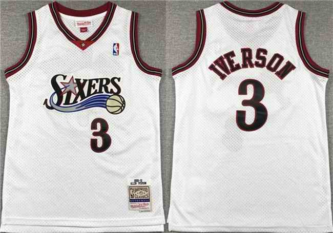 Youth Philadelphia 76ers #3 Allen Iverson White Stitched Jersey