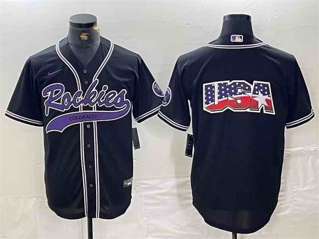 Men's Colorado Rockies Black Team Big Logo Cool Base Stitched Baseball Jersey