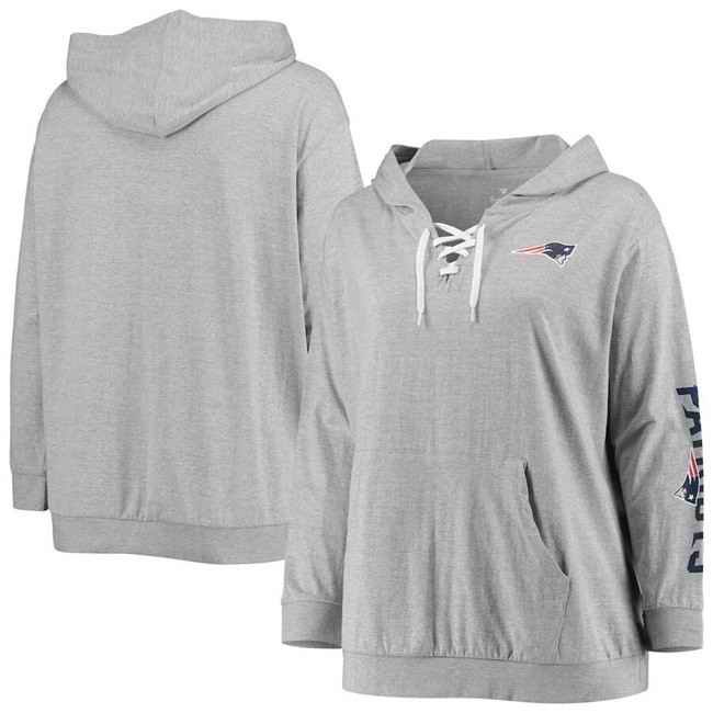 Women's New England Patriots Heathered Gray  Lace-Up Pullover Hoodie