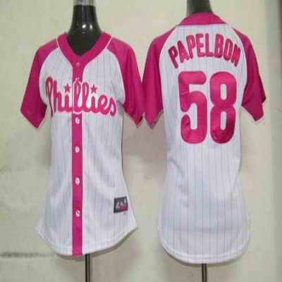 Phillies #58 Jonathan Papelbon White/Pink Women's Splash Fashion Stitched MLB Jersey