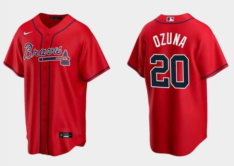 Men's Atlanta Braves #20 Marcell Ozuna Red Cool Base Stitched Jersey