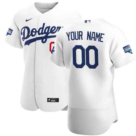 Men's Los Angeles Dodgers Active Player White 2020 World Series Champions Home Patch Flex Base Stitched Jersey