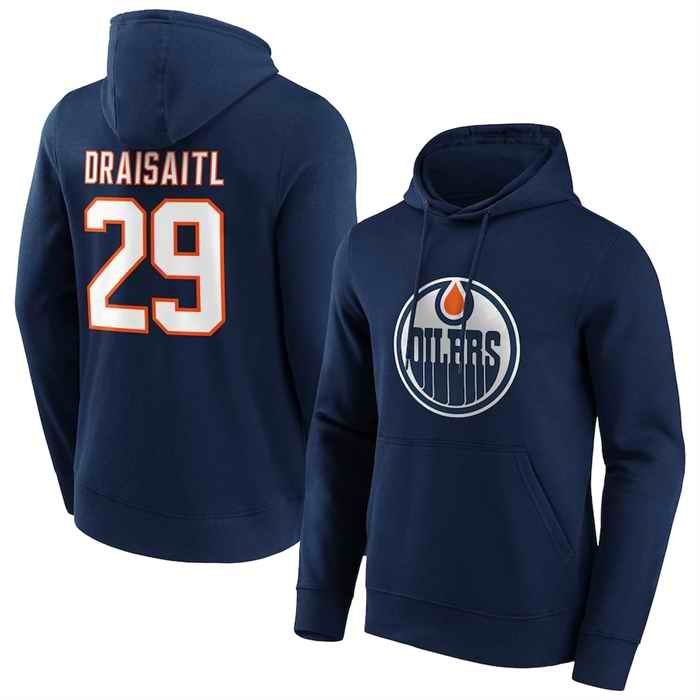 Men's Edmonton Oilers #29 Leon Draisaitl Navy Pullover  Hoodie