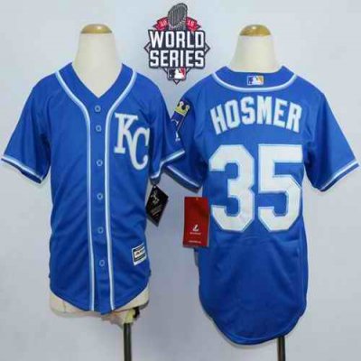 Royals #35 Eric Hosmer Blue Alternate 2 Cool Base W/2015 World Series Patch Stitched Youth MLB Jersey