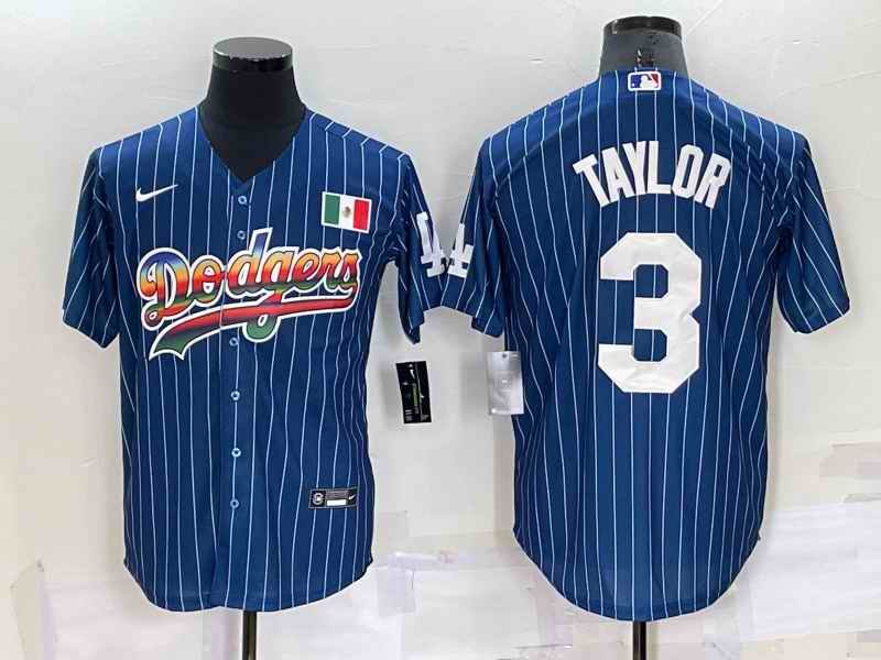 Men's Los Angeles Dodgers #3 Chris Taylor Navy Mexico Rainbow Cool Base Stitched Baseball Jersey