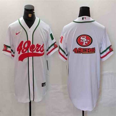 Men's San Francisco 49ers Team Big Logo White With Patch Cool Base Stitched Baseball Jersey