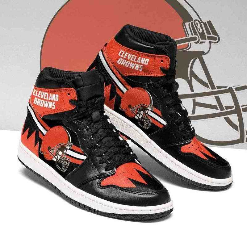 Men's Cleveland Browns High Top Leather AJ1 Sneakers 002