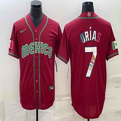 Men's Mexico Baseball #7 Julio Ur'as 2023 Red World Baseball Classic Stitched Jersey