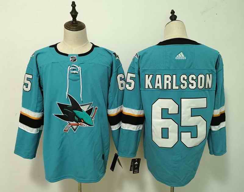 Men's Adidas San Jose Sharks #65 Erik Karlsson Teal Stitched NHL Jersey