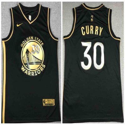 Men's Golden State Warriors #30 Stephen Curry Black Gold Edition Stitched Jersey