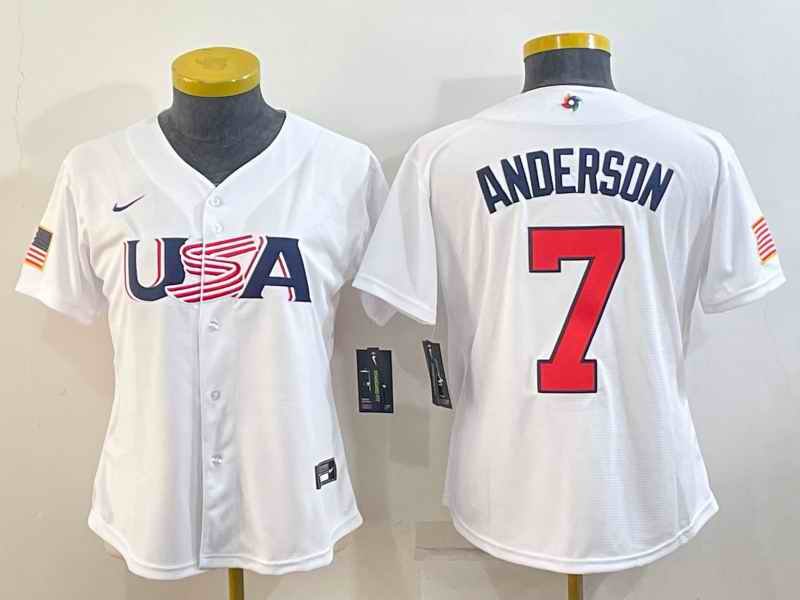 Youth USA Baseball #7 Tim Anderson 2023 White World Baseball Classic Stitched Jersey