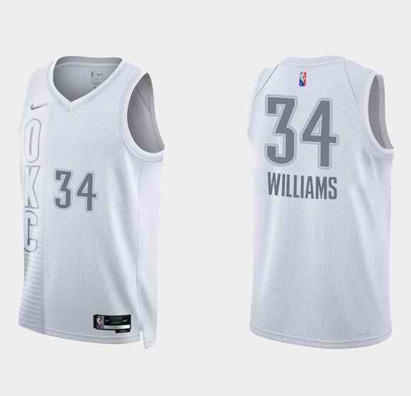 Men's Oklahoma City Thunder #34 Kenrich Williams 2021/22 City Edition White 75th Anniversary Stitched Basketball Jersey