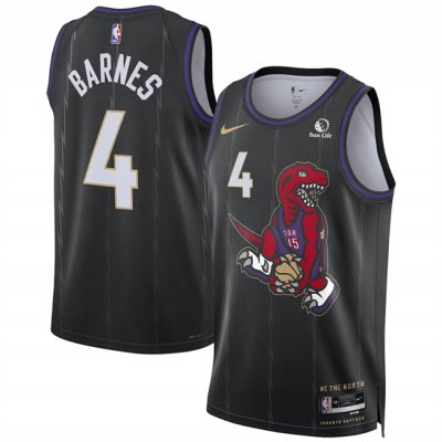 Men's Toronto Raptors #4 Scottie Barnes Black 2024/25 City Edition Stitched Basketball Jersey