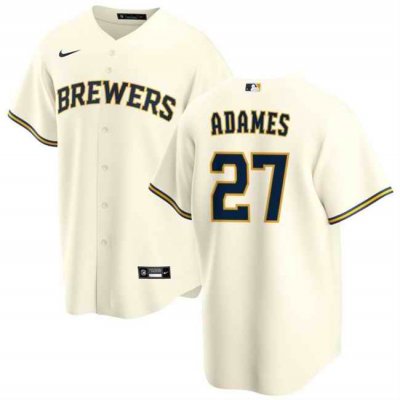 Men's Milwaukee Brewers #27 Willy Adames Cream Cool Base Stitched Baseball Jersey