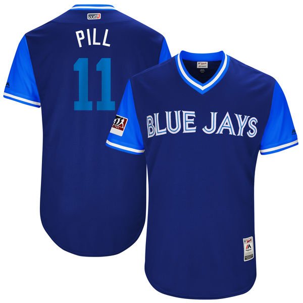 Men's Toronto Blue Jays #11 Kevin Pillar Pill Majestic Royal/Light 2018 Players' Weekend Stitched MLB Jersey