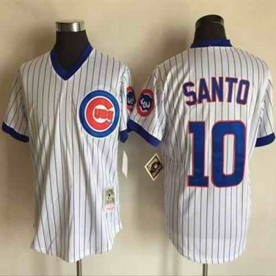 Mitchell And Ness Cubs #10 Ron Santo White(Blue Strip) Throwback Stitched MLB Jersey