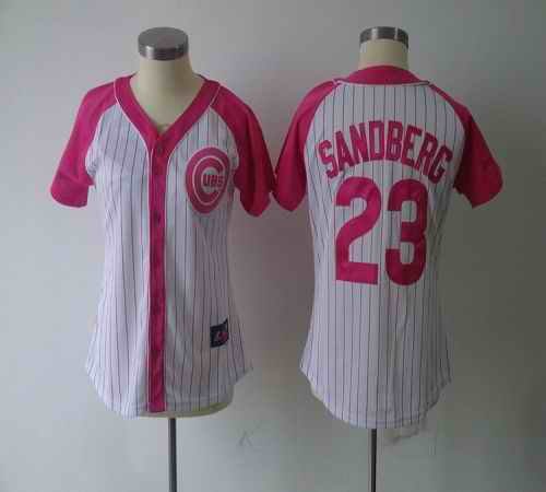 Cubs #23 Ryne Sandberg White/Pink Women's Splash Fashion Stitched MLB Jersey