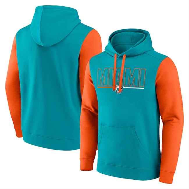 Men's Miami Dolphins Aqua/Orange Outline Pullover Hoodie