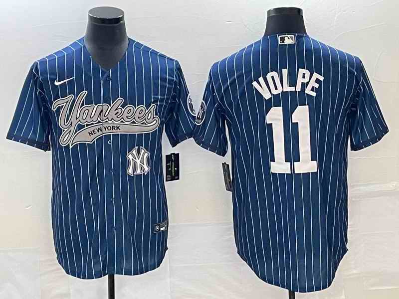 Men's New York Yankees #11 Anthony Volpe Navy With Patch  Cool Base Stitched Baseball Jersey