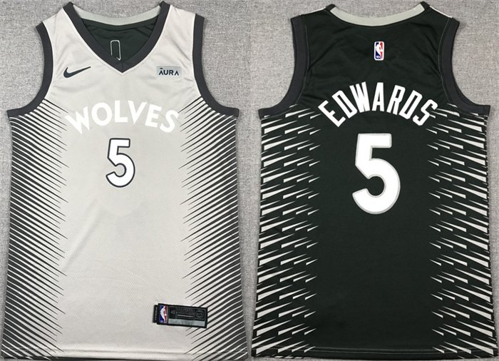 Men's Minnesota Timberwolves #5 Anthony Edwards Grey/Black Stitched Jersey